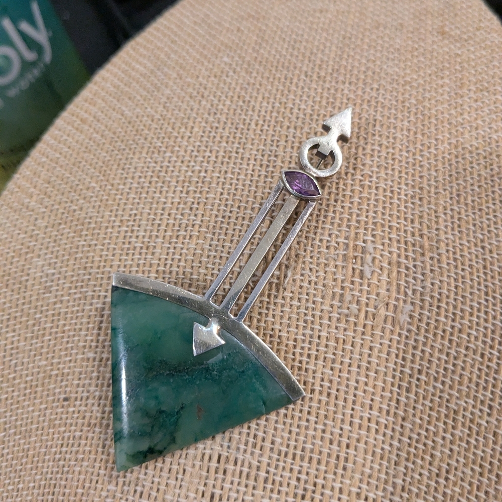 Unique Sterling Silver Agate Amethyst Brooch - Picture 7 of 7